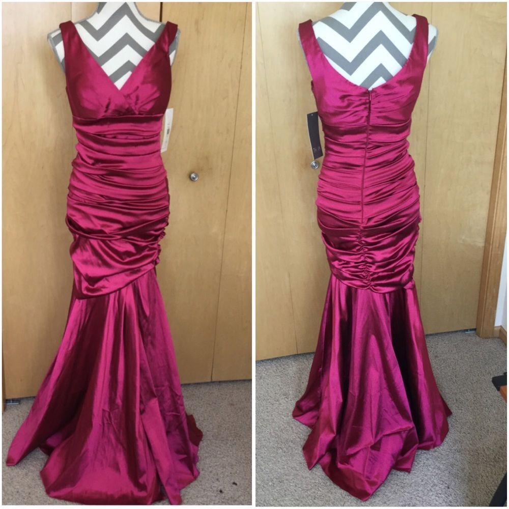 Theia Ruched Stretch Taffeta Gown - Picture 2 of 8